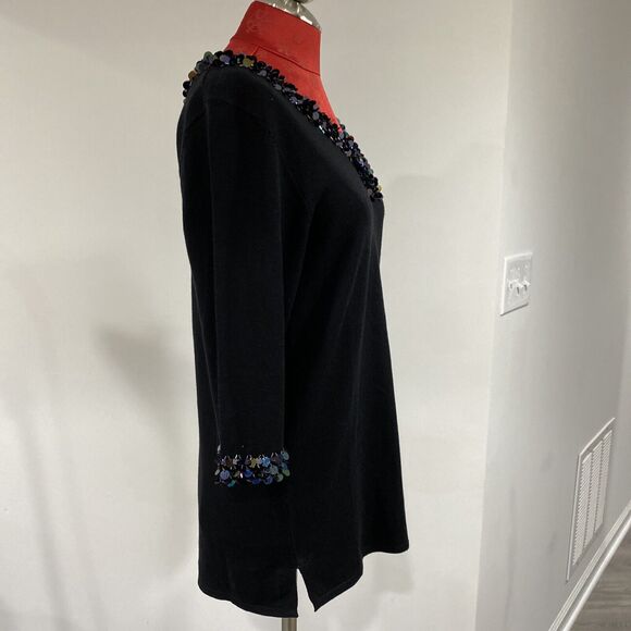 Quacker Factory black tunic sweater sequins embellishment neck and cuff size S - Picture 6 of 9